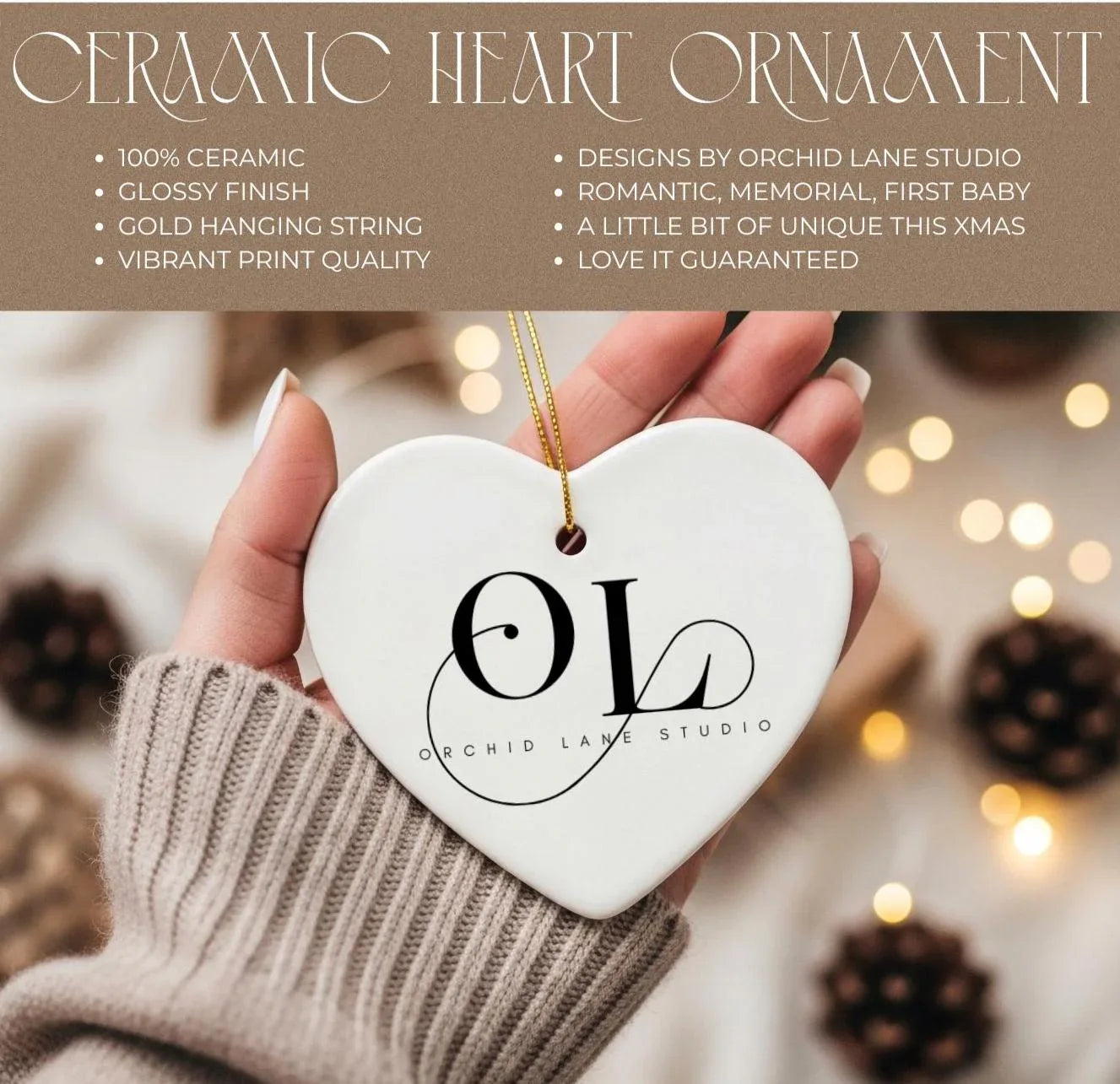 Ceramic Heart Christmas Ornament: First Family Xmas Keepsake
